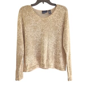 EUC Liz Claiborne Size M 100% Cotton Womens Top Sweater Beige Casual Knit V Neck